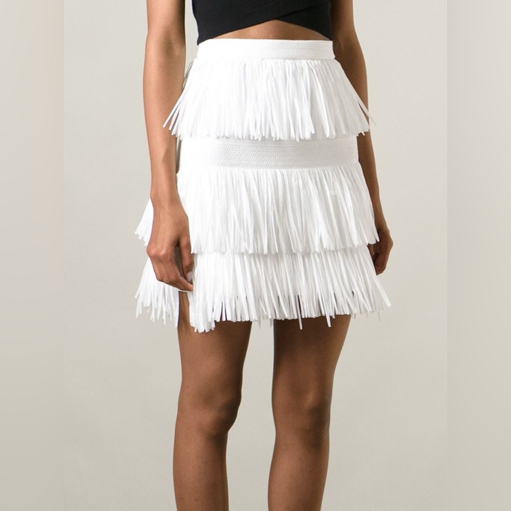 MSGM White Straw Fringe Mini Skirt